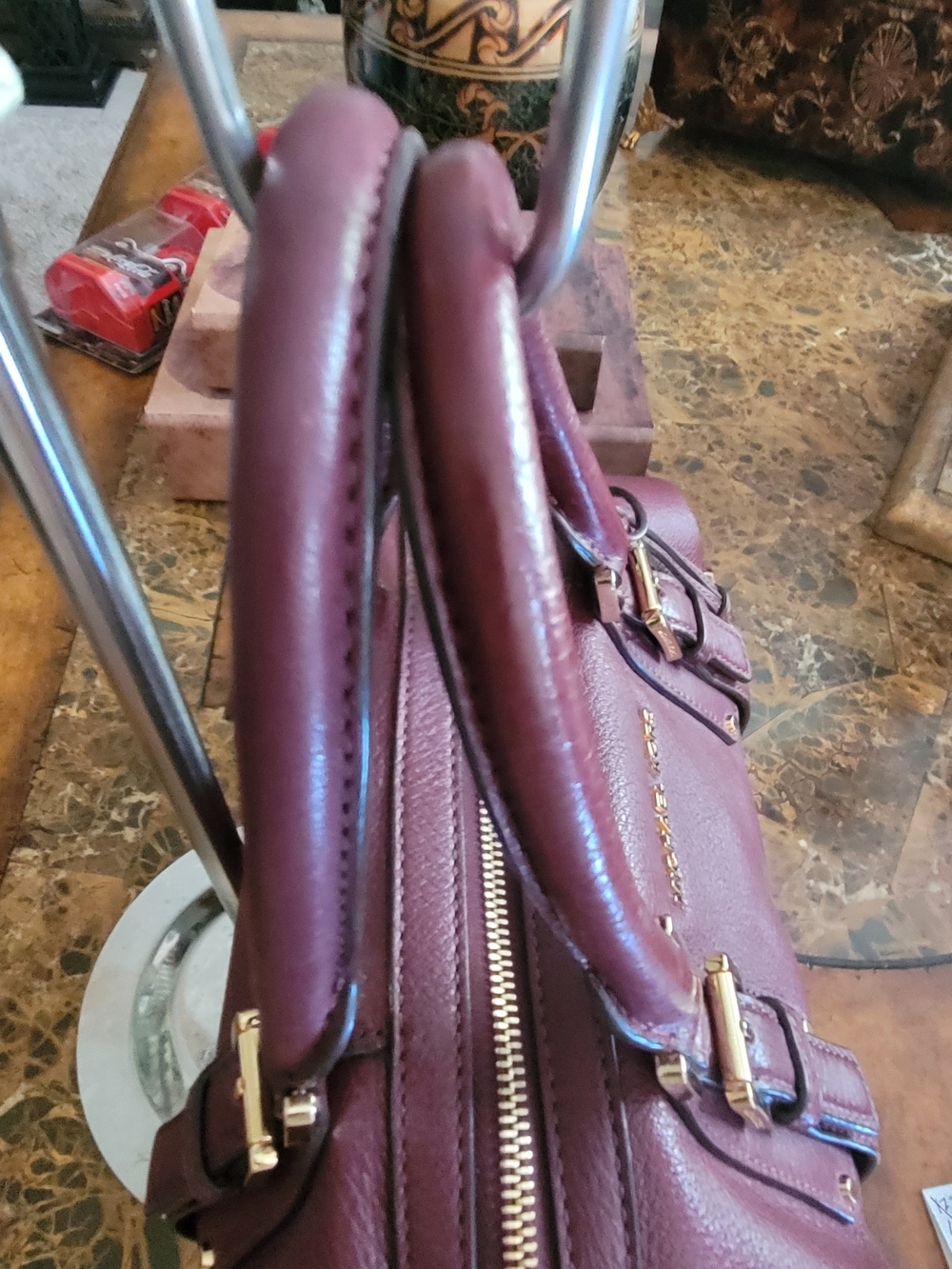 Michael Kors Women’s Burgundy Leather Satchel Bag - Picture 6 of 9